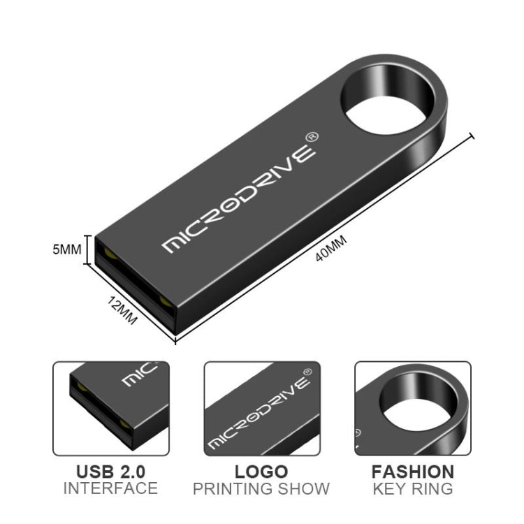 MicroDrive 64GB USB 2.0 Metal Waterproof High Speed U Disk(Grey), 64GB