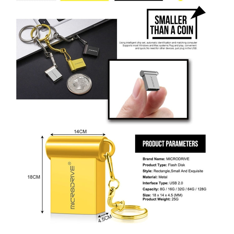 MicroDrive 8GB USB 2.0 Metal Mini USB Flash Drives U Disk, 8GB